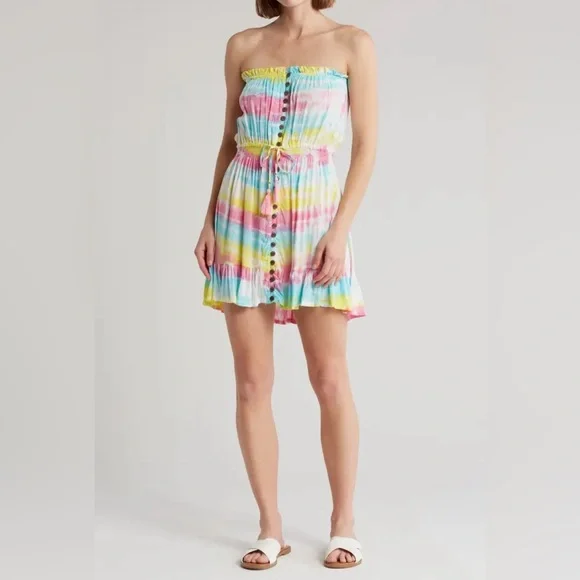 Tiare Hawaii Ryden Tie Dye Strapless Mini Dress Women’s Sz M/L NWT - Picture 3 of 16